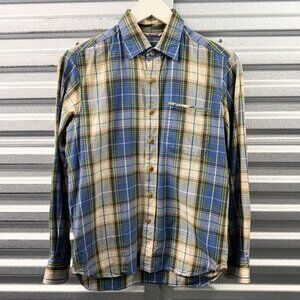 45RPM 45R Japan Blue Yellow Cotton Plaid Button Up Shirt Sz 1 S Japanese Luxury